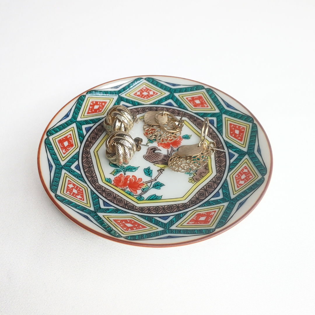 Assiette Kutani traditionnelle 10,5×2cm Fleurs et oiseaux