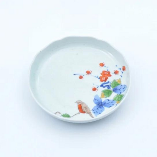 Assiette Arita-yaki 14×2,5cm Oiseau de Printemps – Petite assiette japonaise ronde en porcelaine
