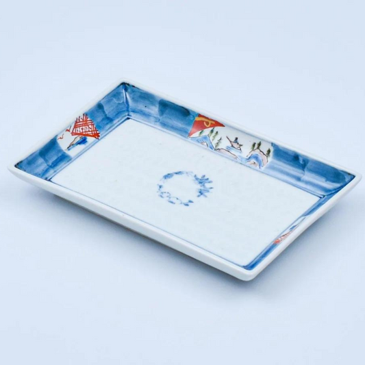 Assiette Arita-yaki rectangulaire 18×11,5 cm – Petite assiette japonaise polyvalente en porcelaine