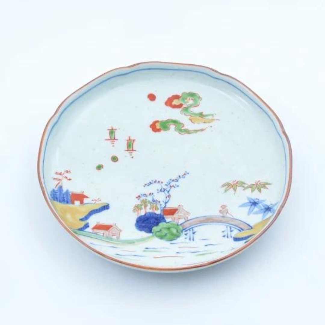 Assiette Arita-yaki ronde 19,5×3 cm – Assiette japonaise en porcelaine peinte à la main