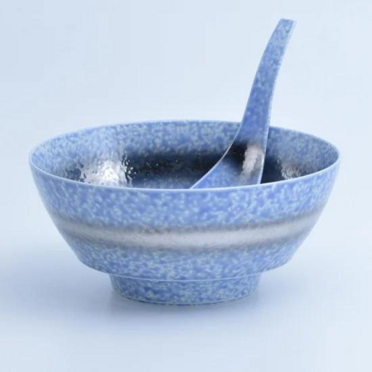 Bol et Cuillère à Ramen « Ultime » Arita Bleu – Ensemble japonais en porcelaine Arita-yaki
