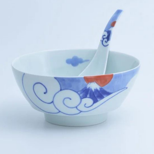 Bol et Cuillère à Ramen « Ultime » Arita Fuji – Ensemble japonais en porcelaine Arita-yaki
