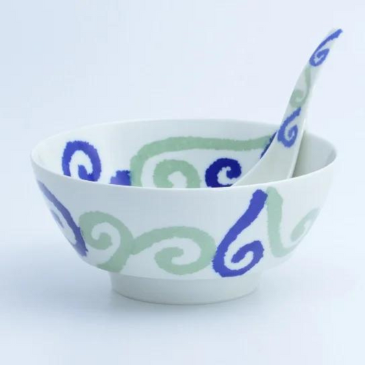 Bol et Cuillère à Ramen « Ultime » Arita Herbe – Ensemble japonais en porcelaine Arita-yaki