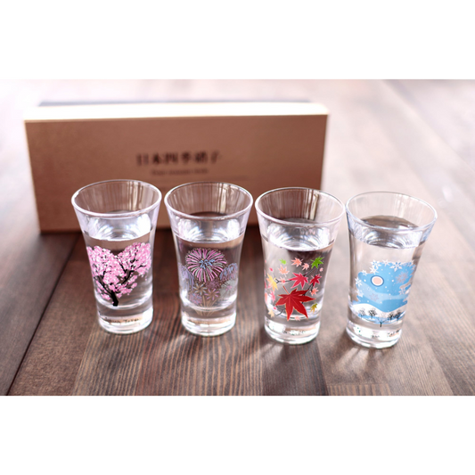 Ensemble de 4 Verres à Saké Thermosensibles Mino-yaki – Les Quatre Saisons du Japon
