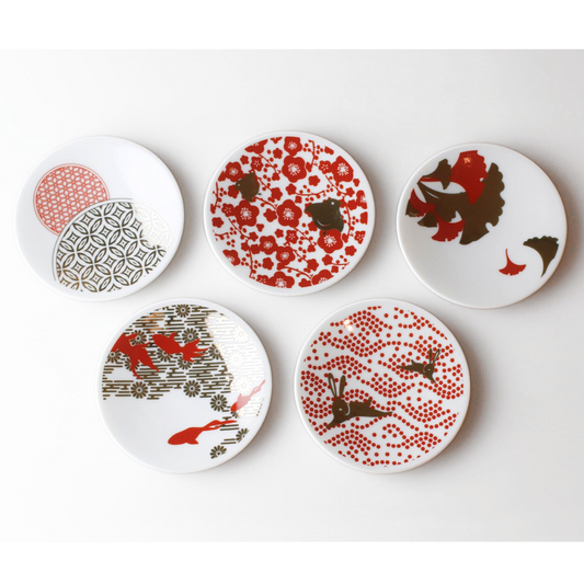 Ensemble de 5 Petites Assiettes Mino-yaki – Assiettes japonaises en porcelaine