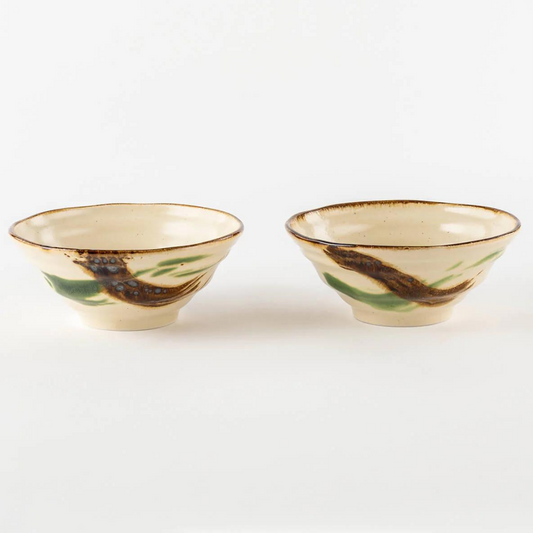 Paire de bols à ramen Mino-yaki – Motif campagne japonaise