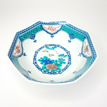 Plat Kutani-yaki Trésors et Oiseaux – Assiette creuse japonaise en porcelaine
