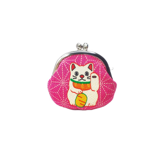 Porte-monnaie en Tango-chirimen – Motif Maneki-neko Chat porte-bonheur